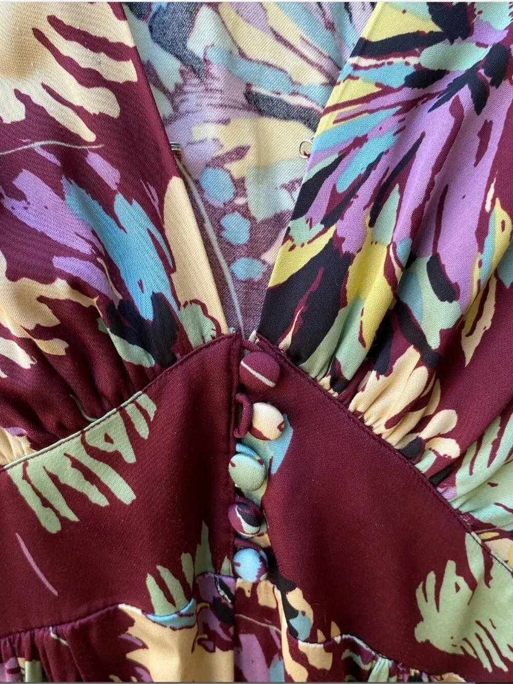 Trashy Diva Stretch Rayon Abstract Floral 1940s Style Dress - Size 10 - Picture 2 of 13